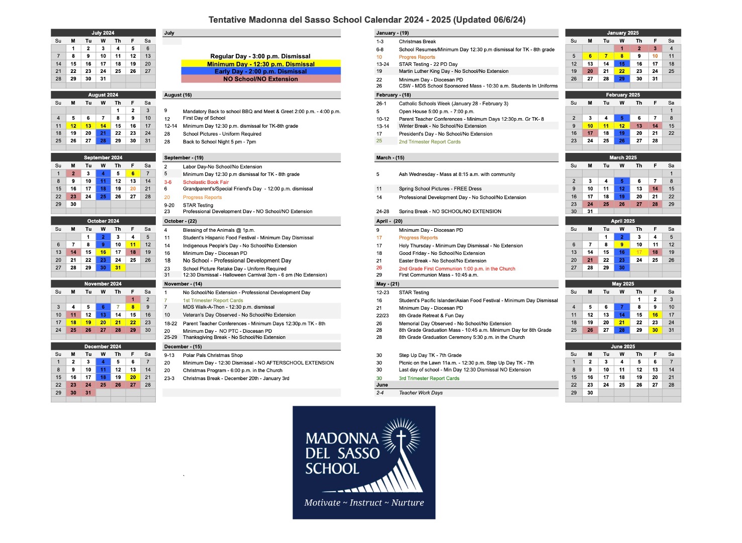 Calendar Madonna Del Sasso School